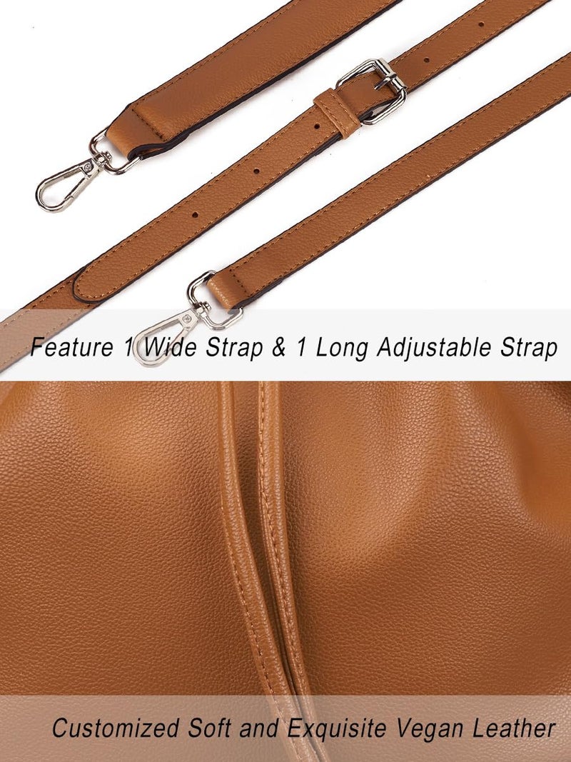 AFKOMST Leather Bucket Bags and Drawstring Crossbody Purse for Women Medium Tote and Hobo Handbags with 2 Shouder Straps - Image 4